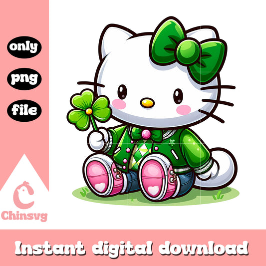 Hello kitty happy patrick day png, st.patrick day png, shamrock png