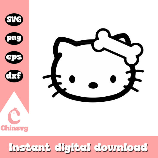 Hello kitty head and bone svg, hello kitty head svg, kitty cat svg