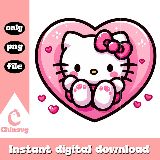 Hello kitty head design png, valentines png, heart png