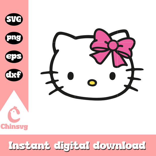Hello kitty head pink bow tie svg, hello kitty head​ svg, kitty cat svg