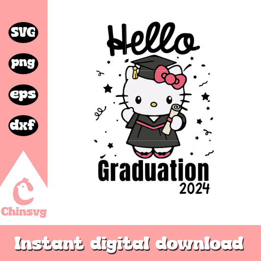 Hello kitty hello graduation 2024 svg, hello kitty graduation​ svg