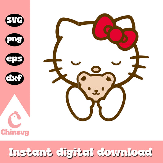 Hello kitty hug her teddy svg, hello kitty teddy bear svg