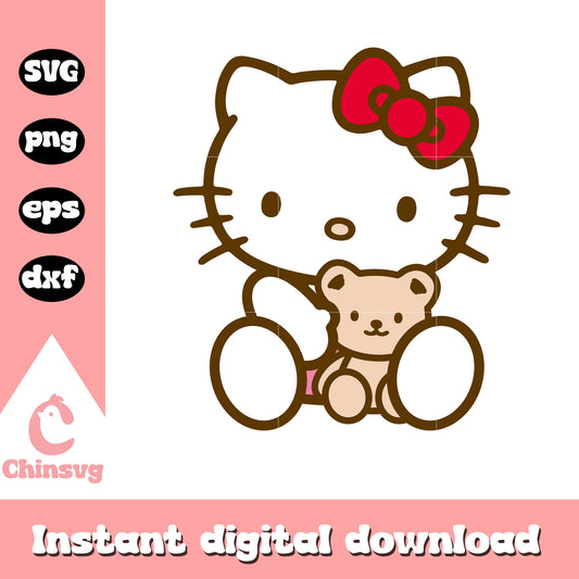 Hello kitty hug teddy bear svg, hello kitty teddy bear svg