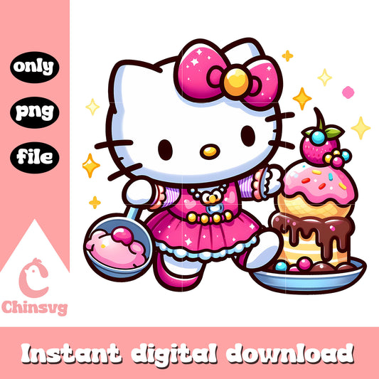Hello kitty making cake png, sanrio character png, valentine png