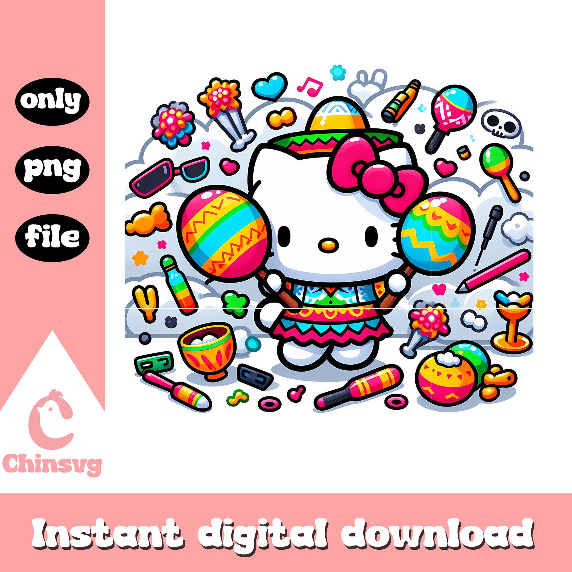 Hello kitty mexico festival decor png, mexican festival png