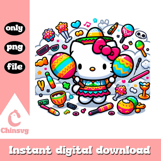 Hello kitty mexico festival decor png, mexican festival png