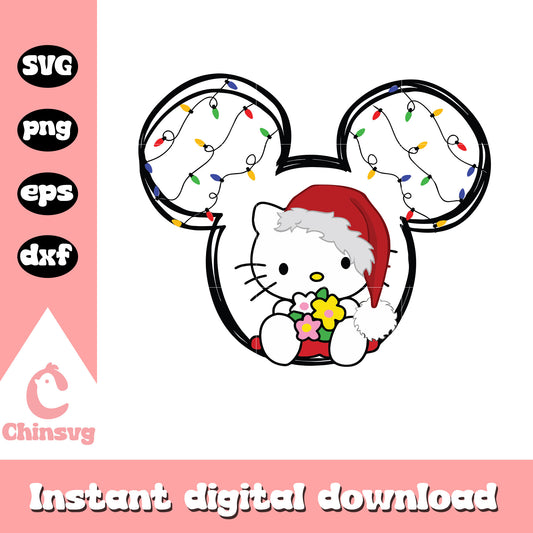Hello kitty mickey head christmas svg, hello kitty christmas svg