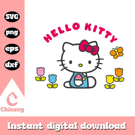 Hello kitty name and flowers svg, hello kitty flower​ svg
