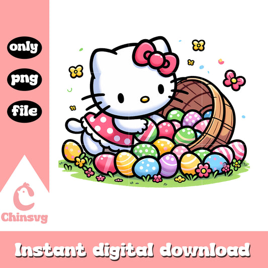 Hello kitty on easter day design png, easter eggs png