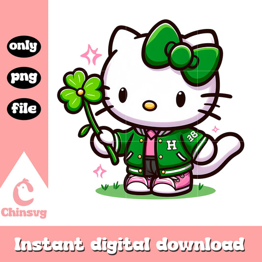Hello kitty on patrick day png, st.patrick day png, cartoon png