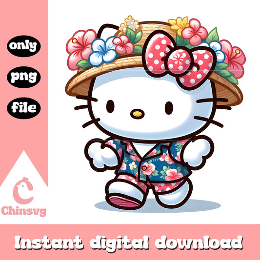 Hello kitty on summer png, kitty cat png, summer day png