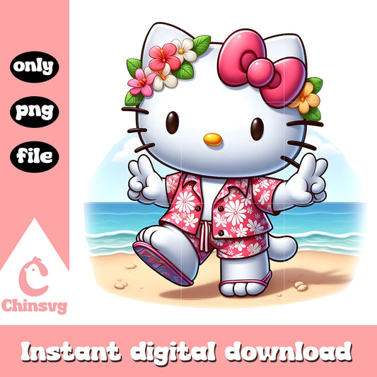 Hello kitty on the beach png, hello kitty png, summer day png