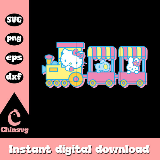Hello kitty on train svg, hello kitty cartoon svg, hello kitty svg