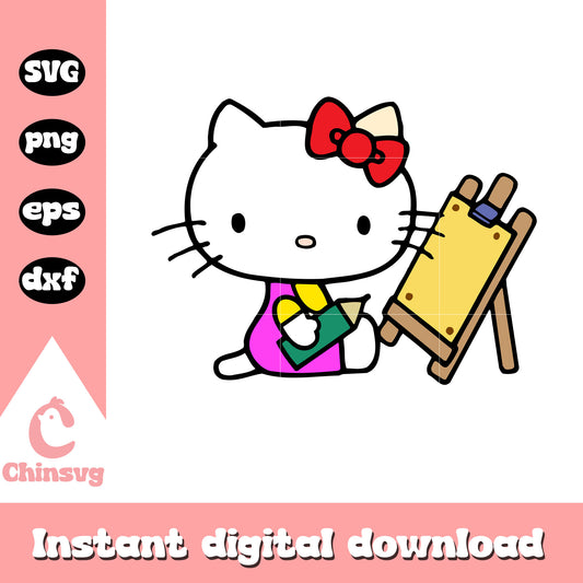 Hello kitty painting cartoon svg, hello kitty cat svg, kitty cat svg
