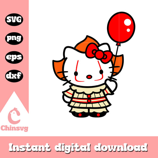 Hello kitty pennywise balloon svg, hello kitty halloween svg
