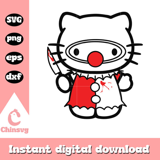 Hello kitty pennywise halloween svg, horror hello kitty​ svg