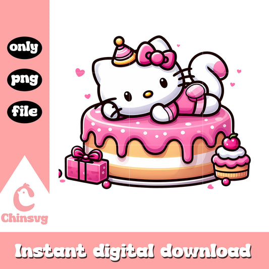 Hello kitty pink birthday cake design png, hello kitty png