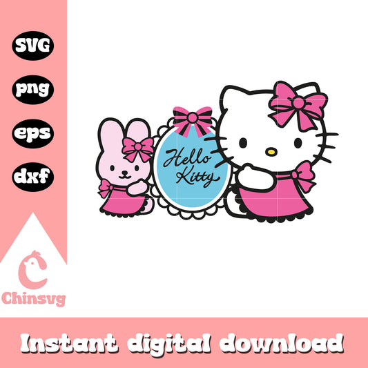 Hello kitty pink dress and bunny svg, pink hello kitty svg
