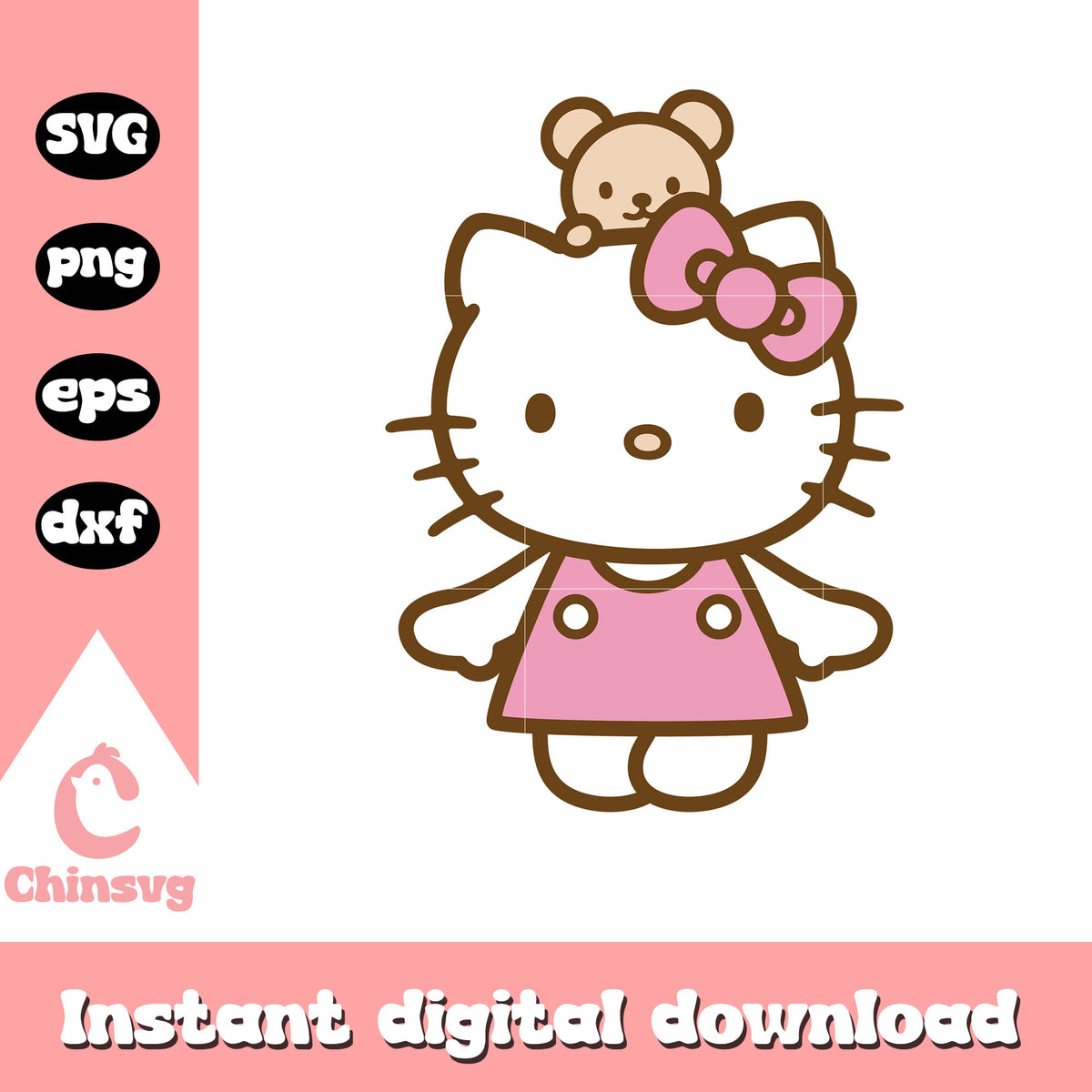 Hello kitty pink dress and teddy svg, hello kitty cartoon svg – Chinsvg