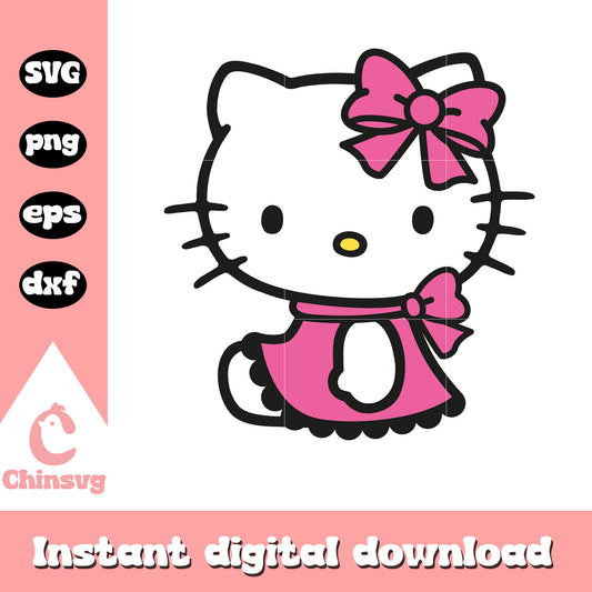 Hello kitty pink dress sitting svg, pink hello kitty svg