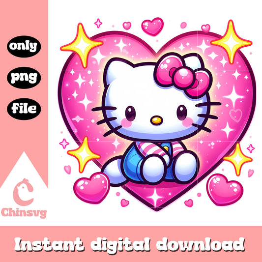 Hello kitty pink heart glitter design png, valentines day png