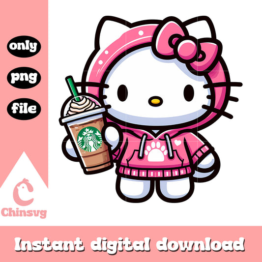 Hello kitty pink hoodie starbucks png, hello kitty png, starbucks png