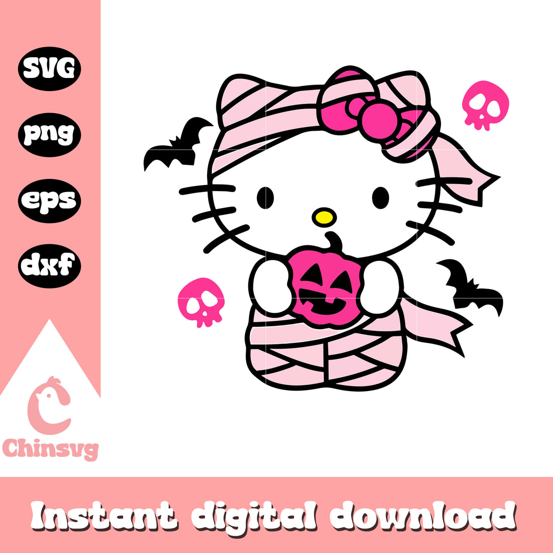 Hello kitty pink mummies svg, hello kitty halloween svg, kitty cat svg ...