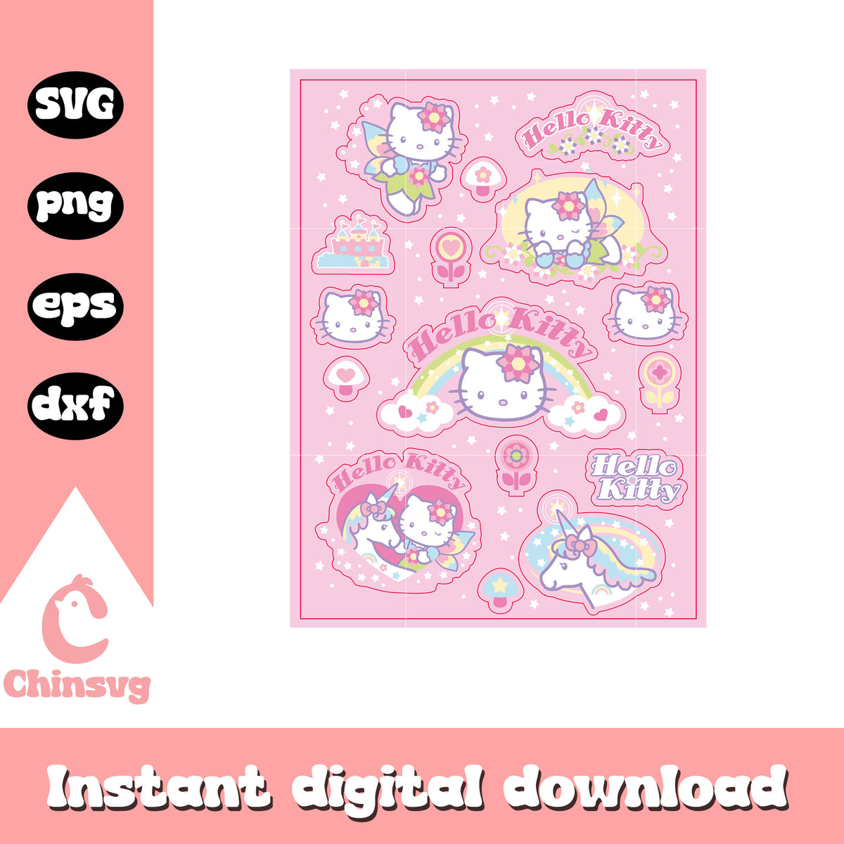 Hello kitty pink rectangle svg file, hello kitty cat svg, sanrio carto ...