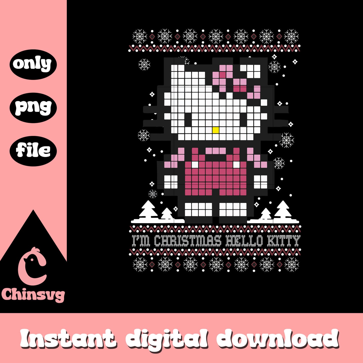 Hello kitty pixel art design png, christmas disney png