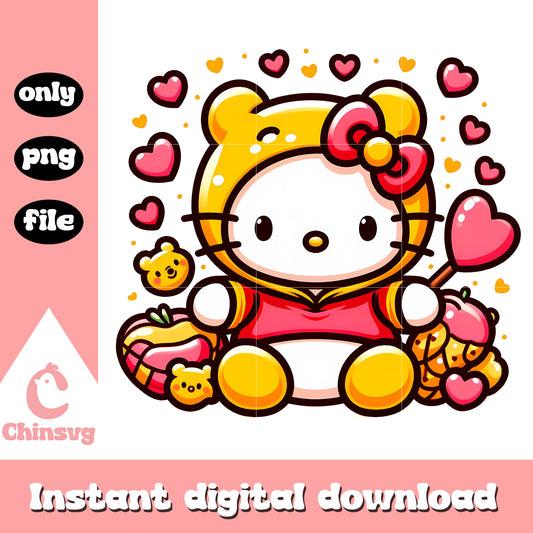 Hello kitty pooh bear and candy heart png, cartoon characters png