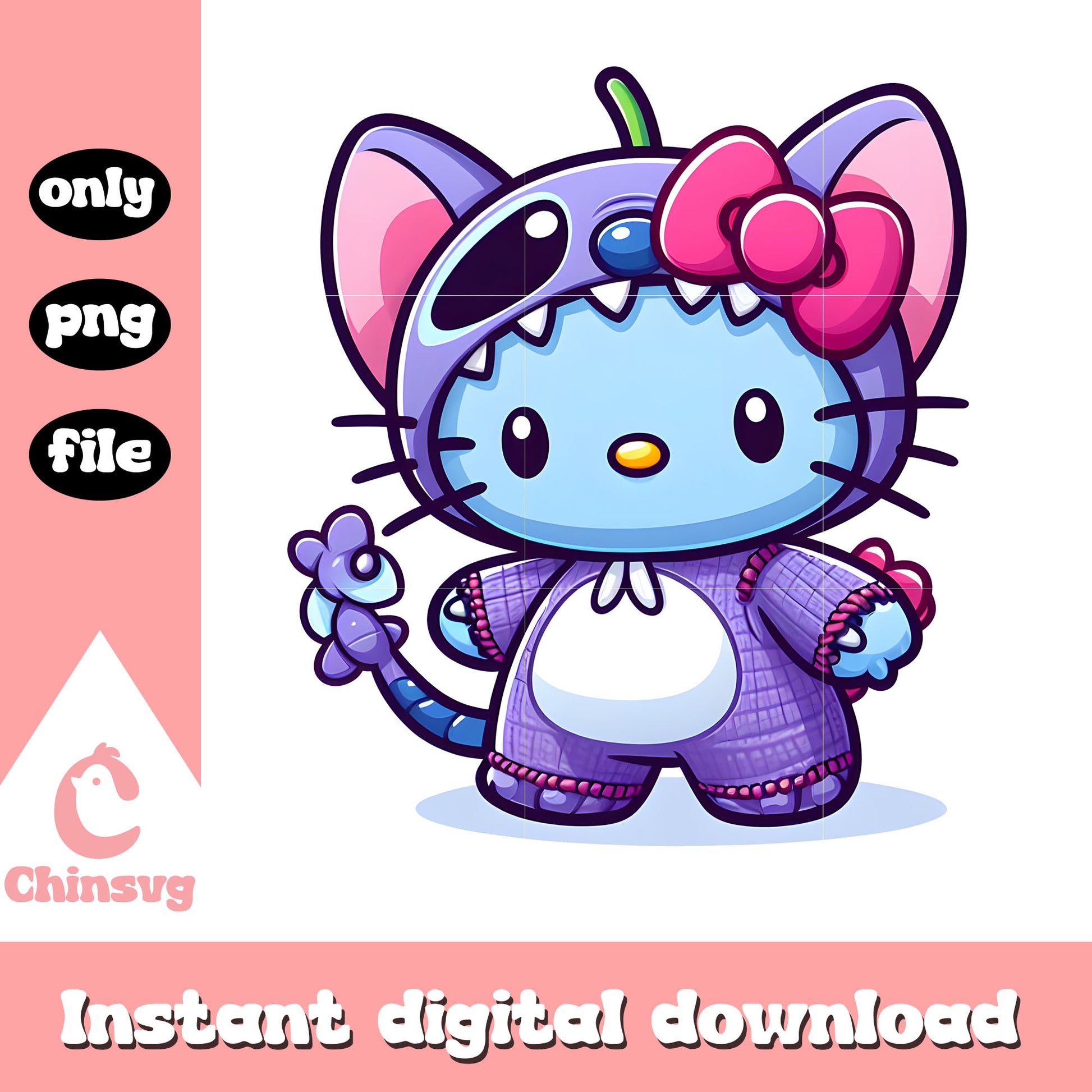 Hello kitty purple stitch png, hello kitty png, stitch png