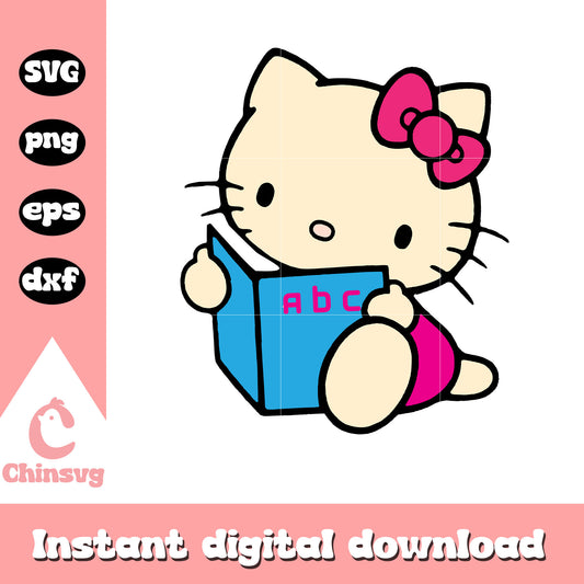 Hello kitty reading book svg, hello kitty book svg, kitty cat svg