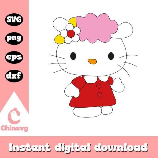 Hello kitty red dress cartoon svg, hello kitty costume svg