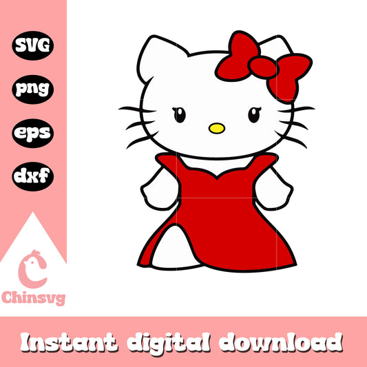 Hello kitty red dress svg, hello kitty cartoon svg, kitty cat svg
