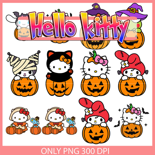 Hello kitty sanrio pumpkin bundle svg, sanrio halloween svg