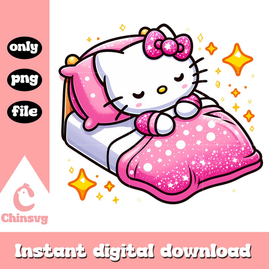 Hello kitty sleeping on pink bed png, hello kitty character png