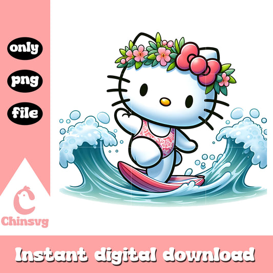 Hello kitty summer surfing png, summer day png, hello kitty png