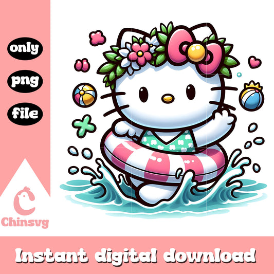 Hello kitty swimming png, summer day png, hello kitty png