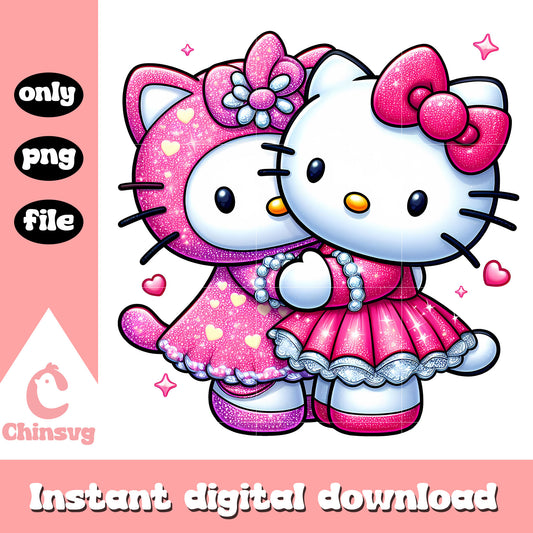 Hello kitty twins design png, sanrio character png, valentine png