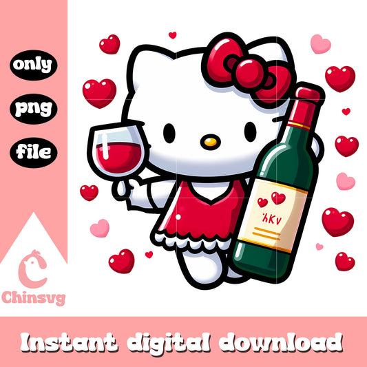Hello kitty valentine wine png, valentine gift png, sanrio melody png