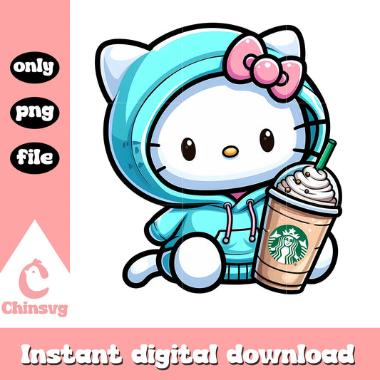 Hello kitty wear blue hoodie starbucks png, hello kitty hoodie png