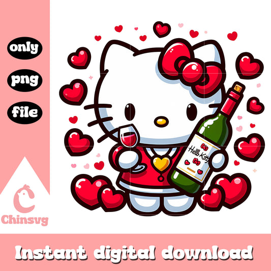 Hello kitty wine valentine day png, valentine gift png