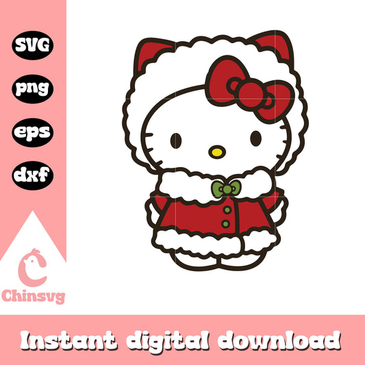 Hello kitty winter red costume svg file, hello kitty winter svg, kitty cat svg