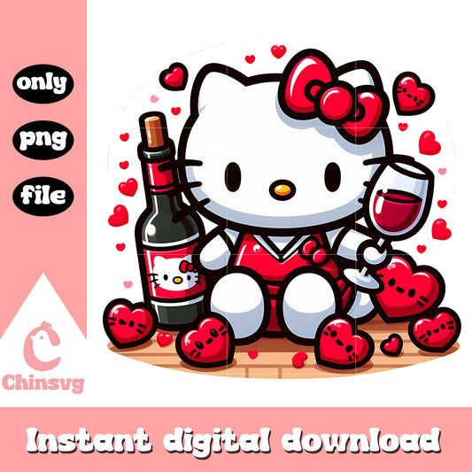 Hello kity valentine wine png, valentine day png, wine png