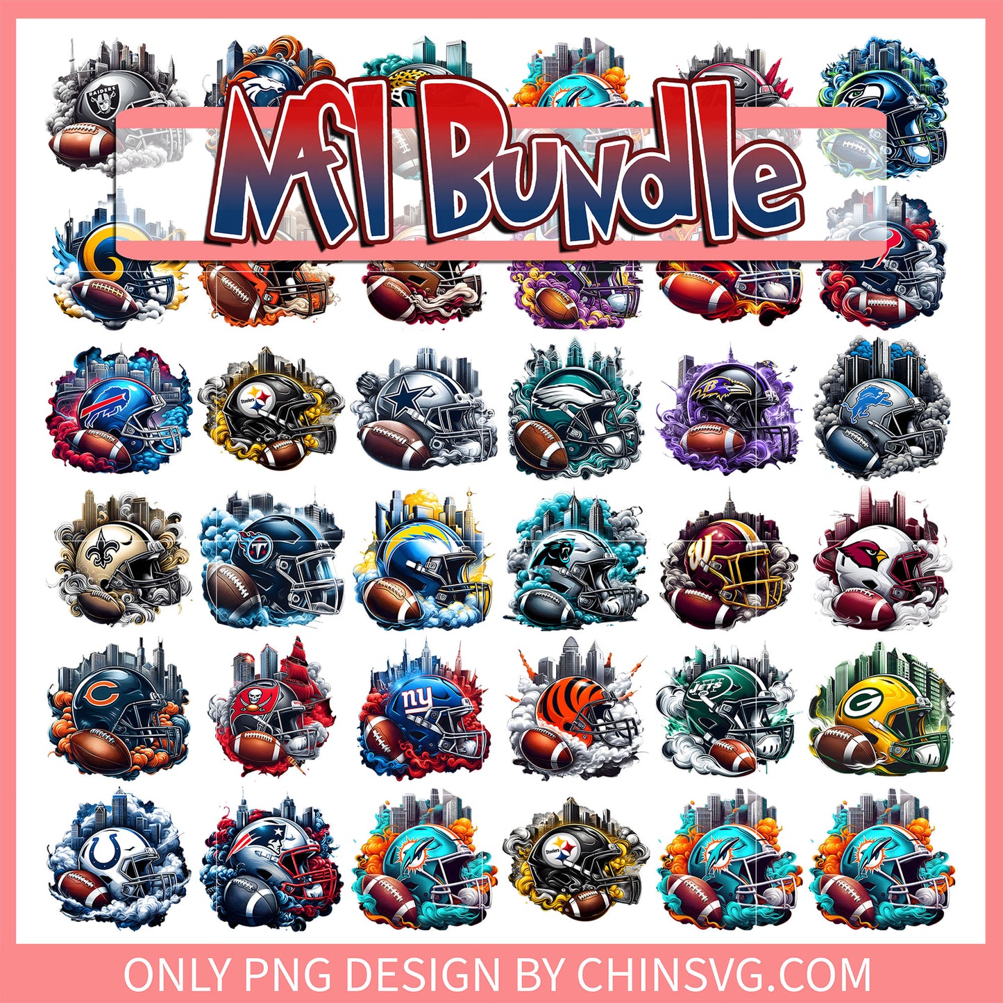 Helmat city nfl design bundle png, nfl helmet​ png, 32 nfl teams​ png