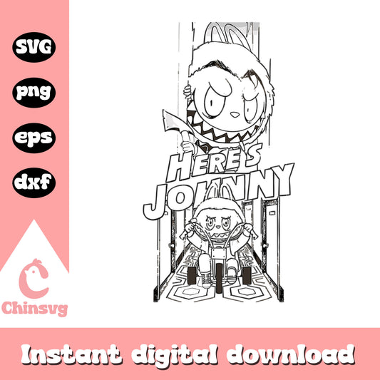 Here's johnny labubu black white drawing design svg, the shining svg