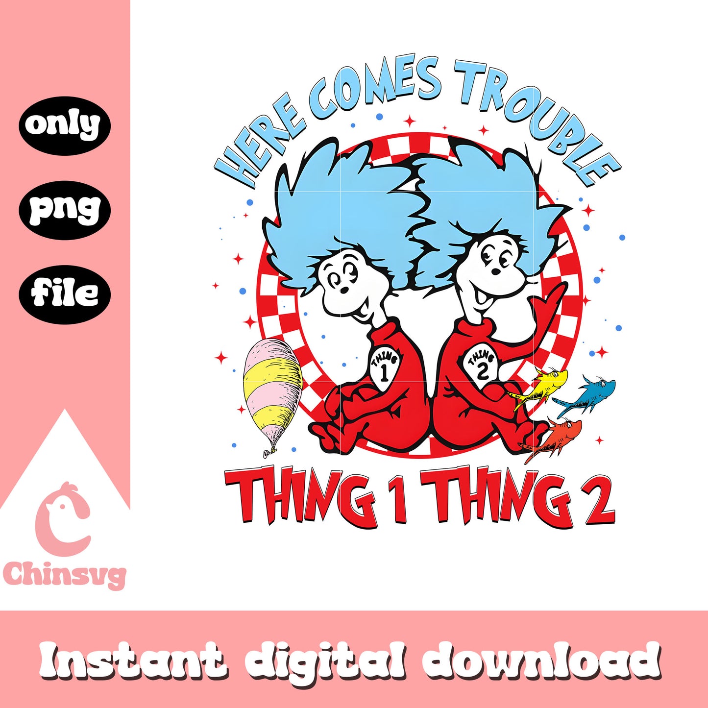 Here comes trouble thing 1 thing 2 png, dr seuss cartoon png
