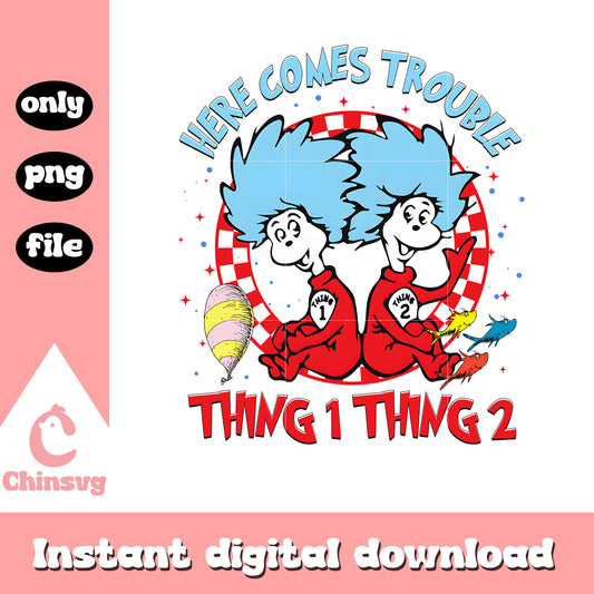 Here comes trouble thing 1 thing 2 png, dr seuss cartoon png
