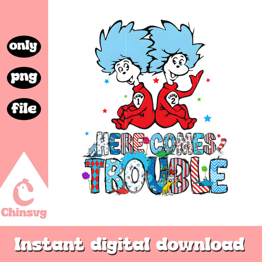 Here comes trouble thing 1 thing 2 png, dr seuss character png