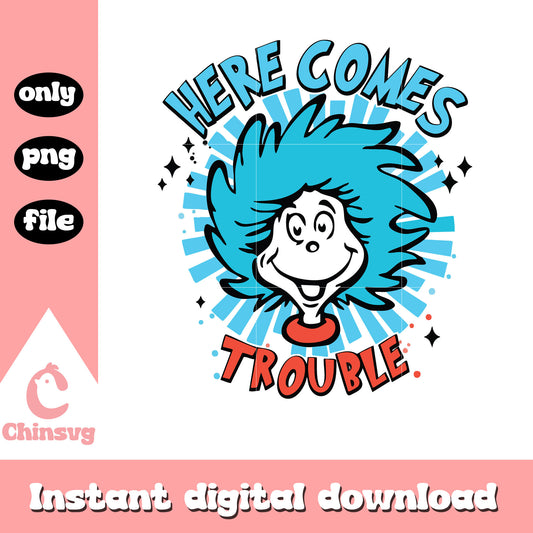 Here come trouble thing face png, dr seuss thing png, trouble png